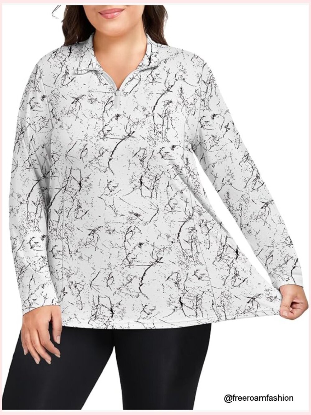 Plus Size UPF 50 Quarter Zip Long Sleeve Sun Shirt Athletic Top